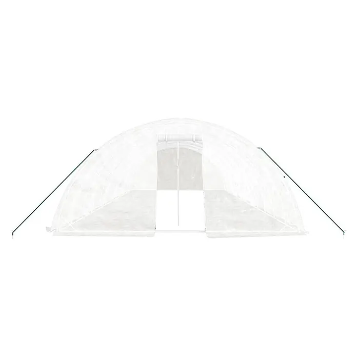 Furnicato Gewächshaus - Außenmaß inkl. Dachüberstand (B x T): 500 x 1.200 cm, Material Seitenwand: Kunststoff, 38 mm, Grau - Transparentes weißes Tunnelgewächshaus mit grünen Abspannseilen.