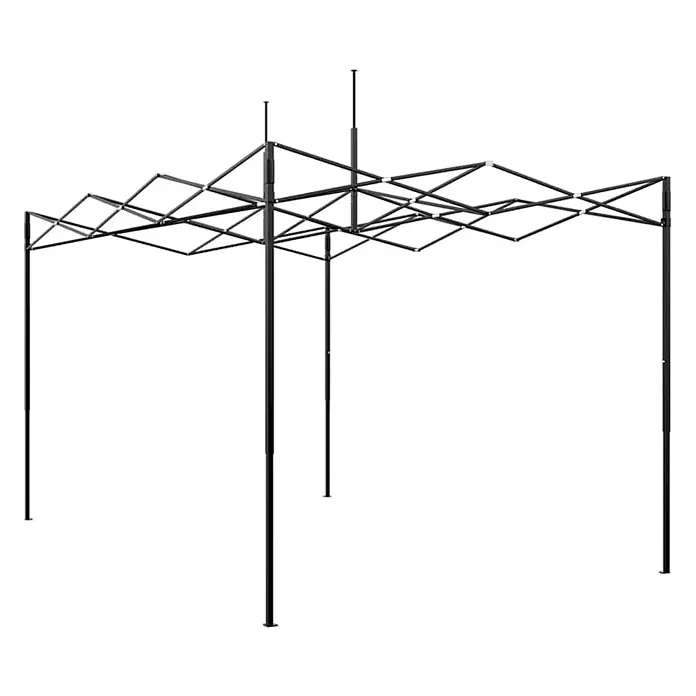 Furnicato Gewächshaus - Außenmaß inkl. Dachüberstand (B x T): 410 x 280 cm, Material Seitenwand: Kunststoff, 38 mm, Grün - Schwarzes Metallgestell für ein Faltpavillon, das seine zusammenklappbare Struktur zeigt.
