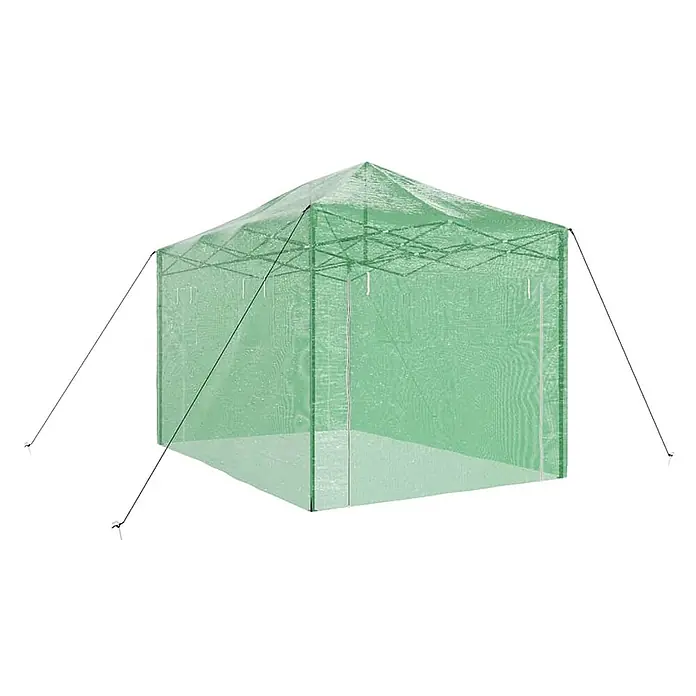Furnicato Gewächshaus - Außenmaß inkl. Dachüberstand (B x T): 410 x 280 cm, Material Seitenwand: Kunststoff, 38 mm, Grün - Grünes Pop-up Gewächshauszelt mit Netzseiten und schwarzen Abspannseilen, für den Garten.