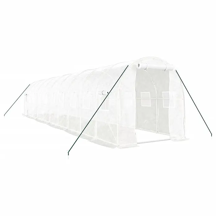 Furnicato Gewächshaus verzinkter Stahl - 10 x 2 cm, Material Seitenwand: Kunststoff, 38 mm, Grau - Weißes Folientunnel-Gewächshaus mit transparenter Abdeckung und grünen Abspannseilen.