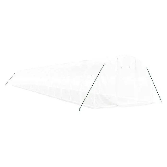 Furnicato Gewächshaus - 20 x 3 cm, Material Seitenwand: Kunststoff, 38 mm, Grau - Langes weißes lichtdurchlässiges Folientunnel-Gewächshaus mit grünen Stützstangen.