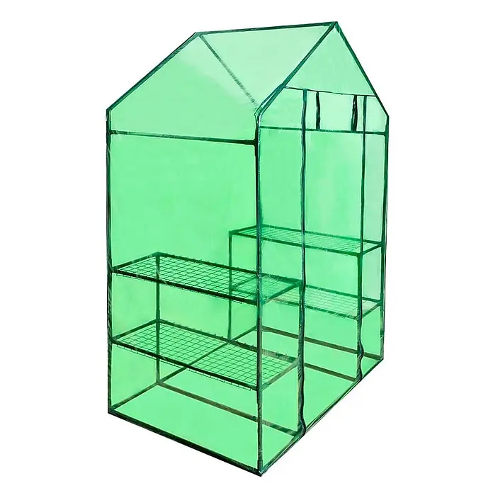 Furnicato Gewächshaus - 120 x 80 cm, Material Seitenwand: Kunststoff, 38 mm, Grau - Grünes, tragbares Mini-Gewächshaus mit transparenter Abdeckung und mehreren Drahtregalen.