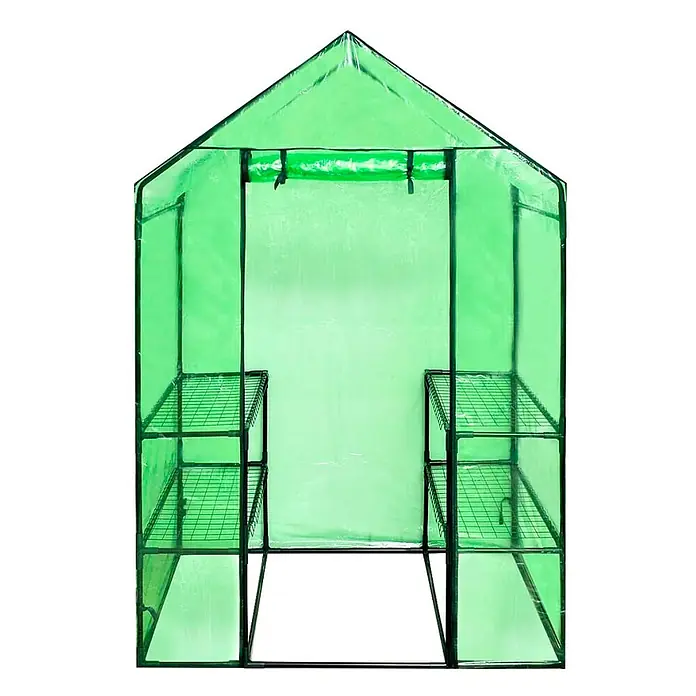 Furnicato Gewächshaus - 120 x 80 cm, Material Seitenwand: Kunststoff, 38 mm, Grau - Grünes tragbares Gewächshaus mit transparenter Kunststoffabdeckung, schwarzem Metallrahmen und Drahtregalen.