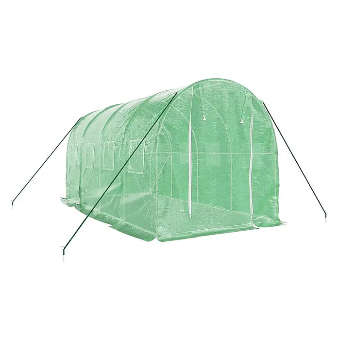 Furnicato Gewächshaus verzinkter Stahl - 4 x 2 cm, Material Seitenwand: Kunststoff, 38 mm, Grau - Grünes Folientunnel-Gewächshaus aus verstärkter Kunststofffolie, mit Seitenfenstern, Reißverschluss-Eingang und Erdspießen.