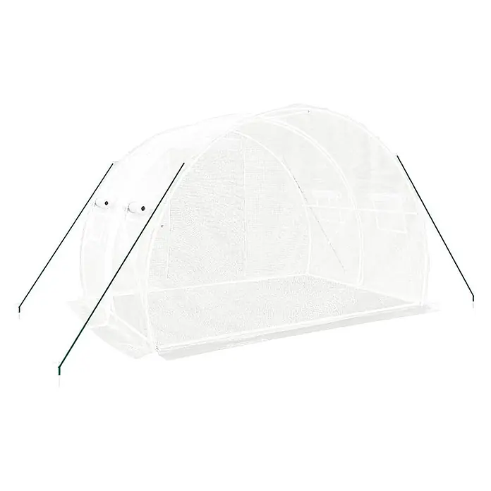 Furnicato Gewächshaus verzinkter Stahl - 3 x 2 cm, Material Seitenwand: Kunststoff, 38 mm, Grau - Transparentes bogenförmiges Gewächshaus aus weißem Netzgewebe mit grünen Stützstangen.