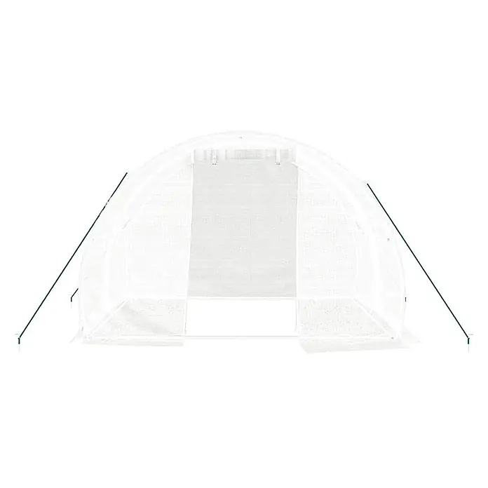 Furnicato Gewächshaus verzinkter Stahl - 3 x 2 cm, Material Seitenwand: Kunststoff, 38 mm, Grau - Weißes, gewölbtes Folientunnel-Gewächshaus aus halbtransparentem Material, mit grünen Abspannleinen gesichert.