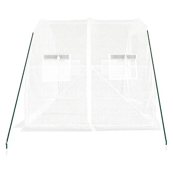 Furnicato Gewächshaus verzinkter Stahl - 3 x 2 cm, Material Seitenwand: Kunststoff, 38 mm, Grau - Weißes Maschen-Pflanzenzelt mit grünen Stützstangen und zwei Lüftungsöffnungen.