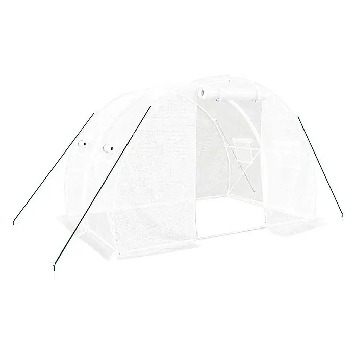 Furnicato Gewächshaus verzinkter Stahl - 3 x 2 cm, Material Seitenwand: Kunststoff, 38 mm, Grau - Weißes, lichtdurchlässiges Bogen-Gewächshaus mit grünen Stützstangen.