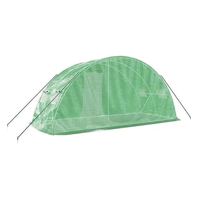 Furnicato Gewächshaus verzinkter Stahl - 5 x 2 cm, Material Seitenwand: Kunststoff, 38 mm, Grau - Grüner, gewölbter, lichtdurchlässiger Gewächshaus-Tunnel mit Abspannseilen zum Pflanzenschutz.