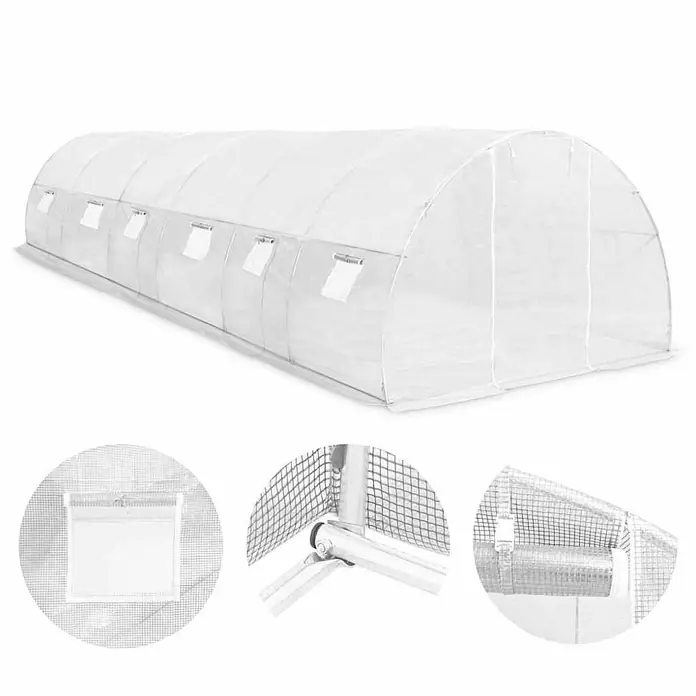 Furnicato Gewächshaus - 3 x 300 cm, Material Seitenwand: Kunststoff, 38 mm, silber - Weißes Tunneltreibhaus mit mehreren Seitenlüftungen, ideal zum Pflanzenschutz. Robustes weißes Netz und Metallrahmen.