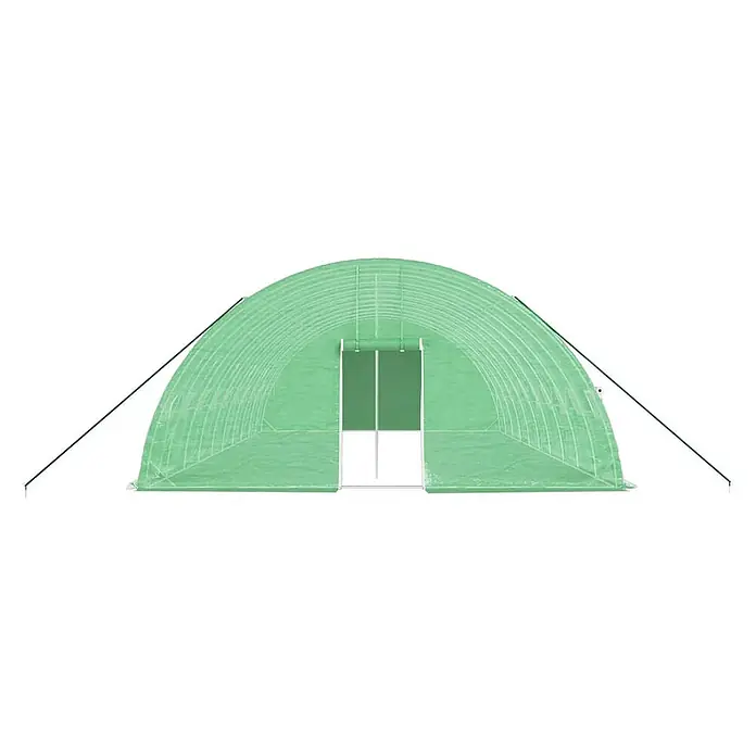 Furnicato Gewächshaus verzinkter Stahl - 10 x 6 cm, Material Seitenwand: Kunststoff, 38 mm, Grau - Gewölbtes Tunnelgewächshaus mit grüner lichtdurchlässiger Abdeckung und mittigen Doppeltüren.
