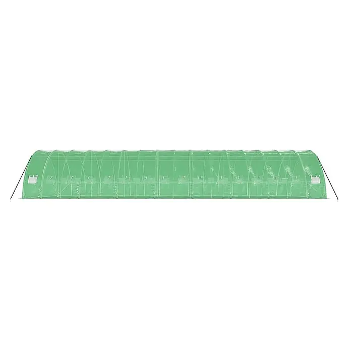 Furnicato Gewächshaus verzinkter Stahl - 16 x 6 cm, Material Seitenwand: Kunststoff, 38 mm, Grau - Langes, gewölbtes Gewächshaus aus grüner, durchscheinender Folie mit mehreren Lüftungsfenstern und Endstützen.