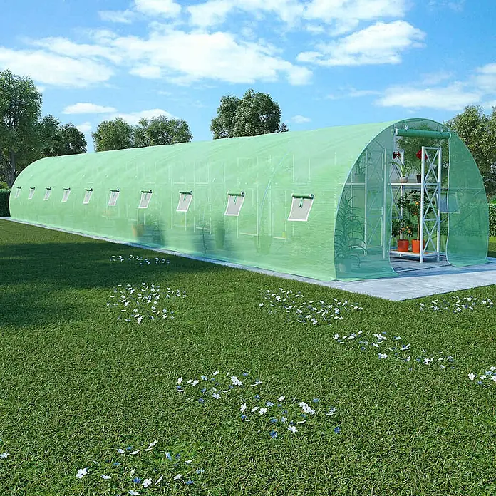 Furnicato Gewächshaus - 3 x 300 cm, Material Seitenwand: Kunststoff, 38 mm, Grau - Langes, grünes Tunnelgewächshaus mit Fenstern, zum Pflanzenanbau im Garten.