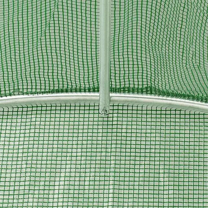 Furnicato Gewächshaus - 3 x 300 cm, Material Seitenwand: Kunststoff, 38 mm, Grau - Grüne Netz-Gewächshausabdeckung über einem silbernen Metallrahmen.