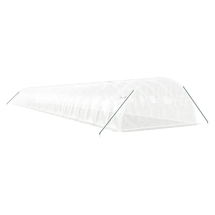 Furnicato Gewächshaus - Außenmaß inkl. Dachüberstand (B x T): 400 x 2.400 cm, Material Seitenwand: Kunststoff, 38 mm, Grau - Weißes, transparentes Folientunnel-Gewächshaus mit Bogenstruktur und grünen Stützstangen.