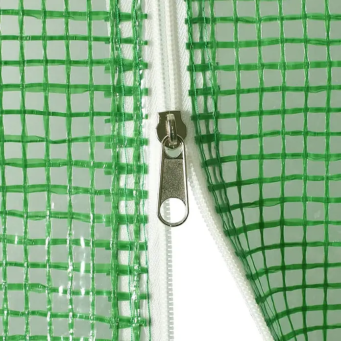 Furnicato Gewächshaus - 3 x 300 cm, Material Seitenwand: Kunststoff, 38 mm, Grau - Silberner Reißverschluss auf weißem Band, in transparentes grünes Gittergewebe für Gewächshausabdeckungen integriert.