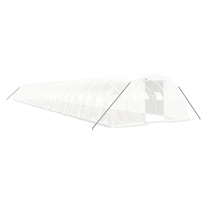 Furnicato Gewächshaus - Außenmaß inkl. Dachüberstand (B x T): 400 x 2.400 cm, Material Seitenwand: Kunststoff, 38 mm, Grau - Langer Folientunnel mit durchscheinender weißer Abdeckung und grünen Stützstangen.