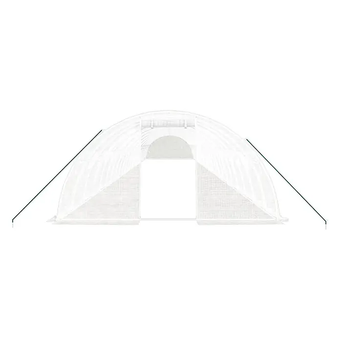 Furnicato Gewächshaus - Außenmaß inkl. Dachüberstand (B x T): 400 x 2.400 cm, Material Seitenwand: Kunststoff, 38 mm, Grau - Weißes, durchscheinendes gewölbtes Tunnelgewächshaus mit grünen Abspannseilen.