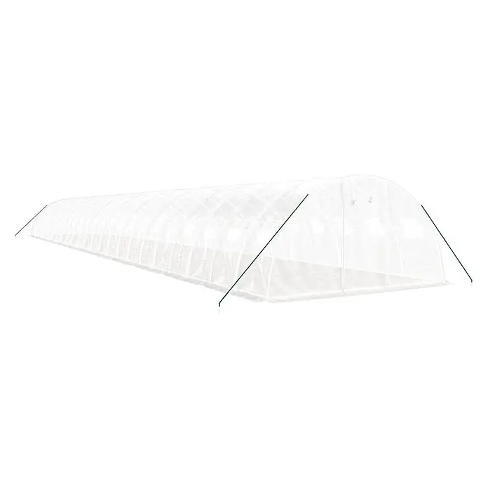 Furnicato Gewächshaus - Außenmaß inkl. Dachüberstand (B x T): 400 x 2.400 cm, Material Seitenwand: Kunststoff, 38 mm, Grau - Weißes, lichtdurchlässiges Folientunnel-Gewächshaus mit grünen Stützstangen.