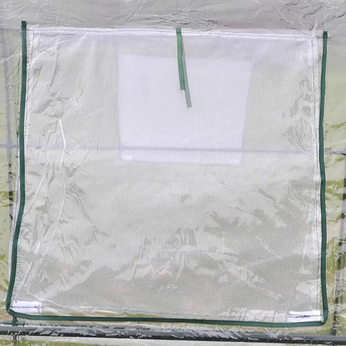 Furnicato Gewächshaus - 190 x 190 cm, Material Seitenwand: Kunststoff, 38 mm, grün - Transparente Gewächshausabdeckung mit grünem Rand und aufrollbarem weißem Netzfenster.
