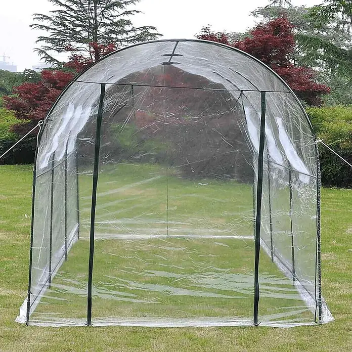 Furnicato Gewächshaus - 190 x 190 cm, Material Seitenwand: Kunststoff, 38 mm, grün - Transparentes Tunnel-Gewächshaus mit dunklem Rahmen für den Garten.
