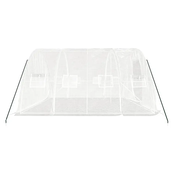 Furnicato Gewächshaus verzinkter Stahl - 5 x 4 cm, Material Seitenwand: Kunststoff, 38 mm, Grau - Weißes, lichtdurchlässiges Anzuchttunnel mit Gestell, grünen Stützstangen und Seitenfenstern.