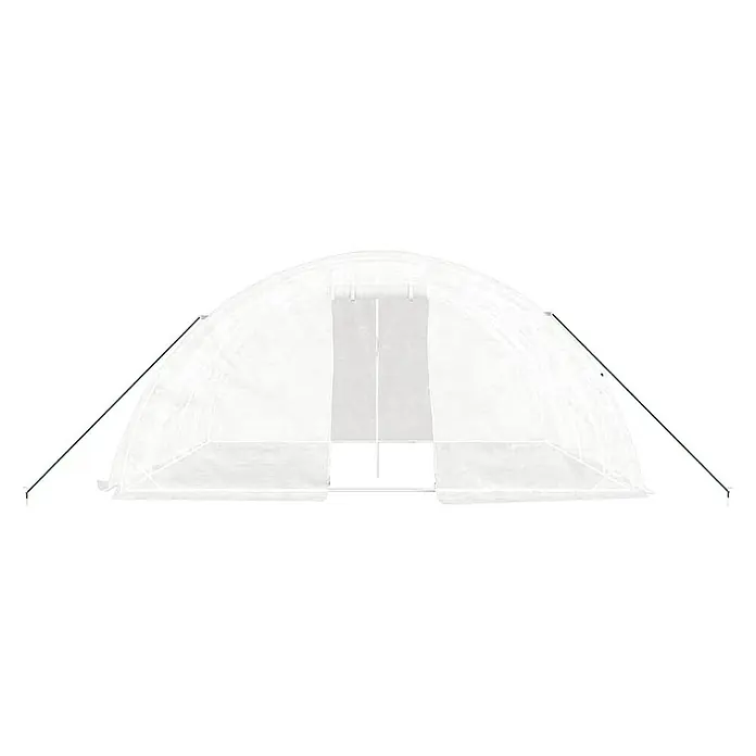 Furnicato Gewächshaus verzinkter Stahl - 5 x 4 cm, Material Seitenwand: Kunststoff, 38 mm, Grau - Weißes, transparentes Gewächshaus in Kuppelform mit grünen Abspannseilen und Reißverschluss-Fronteingang.