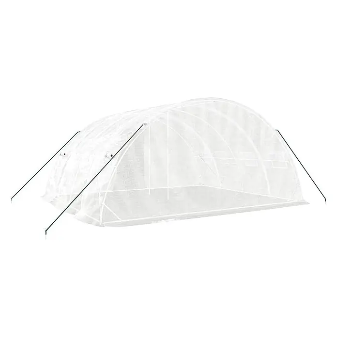 Furnicato Gewächshaus verzinkter Stahl - 5 x 4 cm, Material Seitenwand: Kunststoff, 38 mm, Grau - Transparentes weißes tragbares Tunneltreibhaus mit grünen Abspannseilen und Erdspießen.
