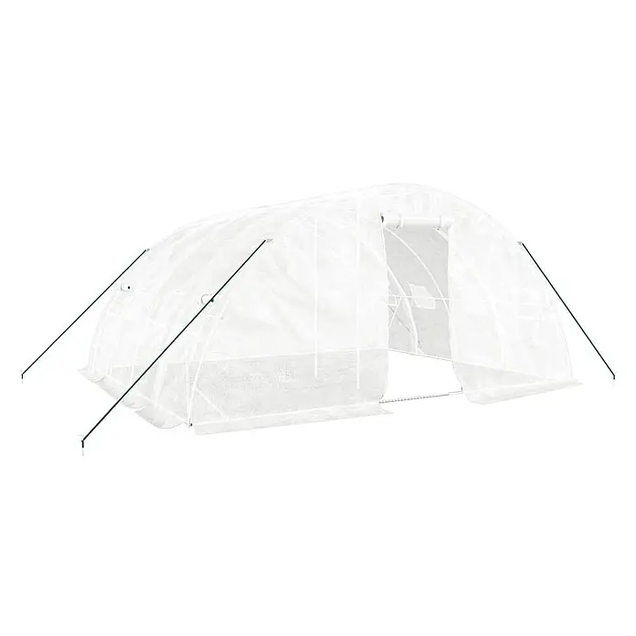 Furnicato Gewächshaus verzinkter Stahl - 5 x 4 cm, Material Seitenwand: Kunststoff, 38 mm, Grau - Weißes, durchscheinendes Tunnelgewächshaus mit grünen Stützstangen, zur Pflanzenzucht.