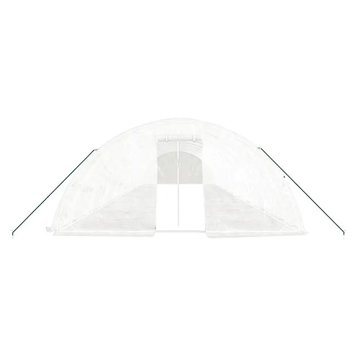 Furnicato Gewächshaus - Außenmaß inkl. Dachüberstand (B x T): 500 x 1.800 cm, Material Seitenwand: Kunststoff, 38 mm, Grau - Halbtransparentes weißes Tunnelgewächshaus mit Reißverschlusstür und grünen Abspannseilen.