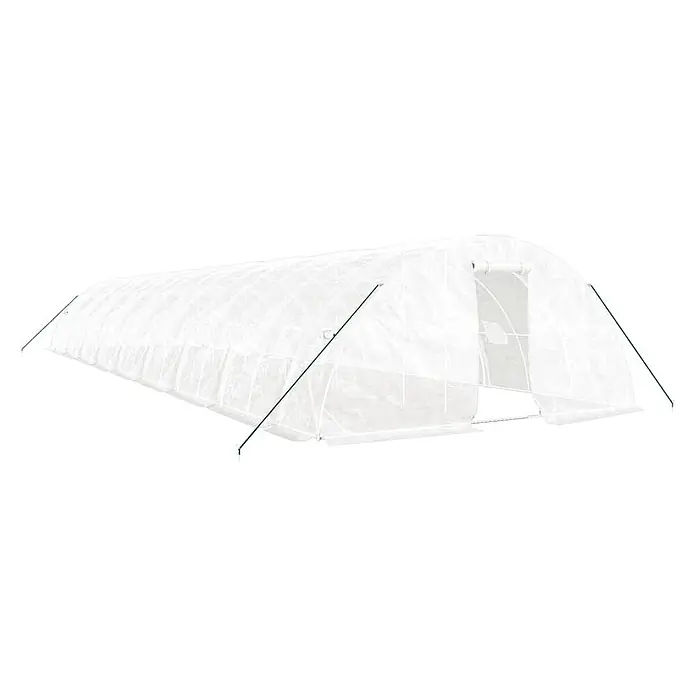 Furnicato Gewächshaus - Außenmaß inkl. Dachüberstand (B x T): 500 x 1.800 cm, Material Seitenwand: Kunststoff, 38 mm, Grau - Weißer, lichtdurchlässiger Gewächshaus-Tunnel mit grünen Abspannseilen, ideal für Pflanzenschutz und -wachstum.