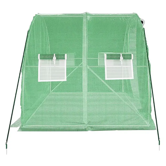 Furnicato Gewächshaus verzinkter Stahl - 3 x 2 cm, Material Seitenwand: Kunststoff, 38 mm, Grau - Grünes, transparentes begehbares Gewächshaus mit zwei aufrollbaren Fenstern für den Pflanzenanbau.