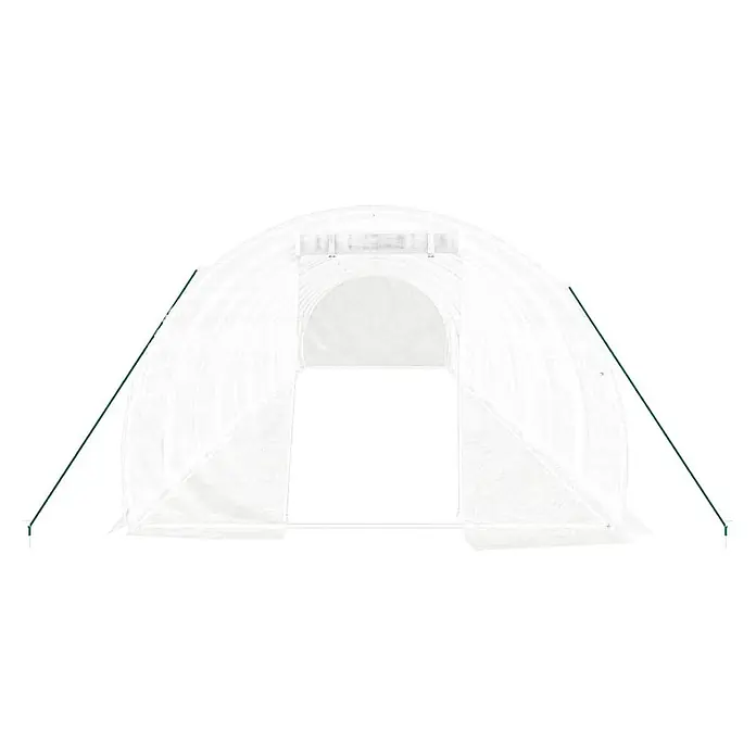 Furnicato Gewächshaus - 12 x 3 cm, Material Seitenwand: Kunststoff, 38 mm, Grau - Weißes transparentes Tunnelgewächshaus mit Reißverschluss-Tür und zwei grünen Stützstangen.