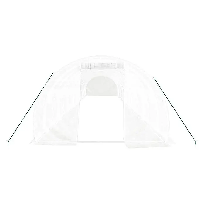 Furnicato Gewächshaus - 16 x 3 cm, Material Seitenwand: Kunststoff, 38 mm, Grau - Weißer, begehbarer Gewächshaustunnel aus transluzentem Material mit grünen Stützstangen zum Schutz der Pflanzen.