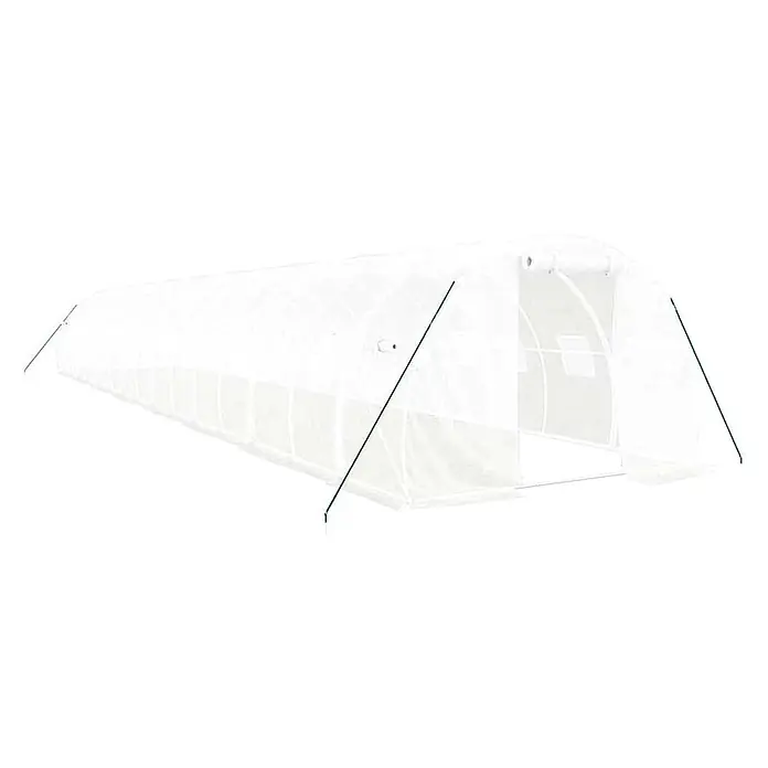 Furnicato Gewächshaus - 16 x 3 cm, Material Seitenwand: Kunststoff, 38 mm, Grau - Weißes, durchscheinendes Folientunnel-Gewächshaus mit grünen Abspannseilen. Zum Schutz und Anbau von Pflanzen.