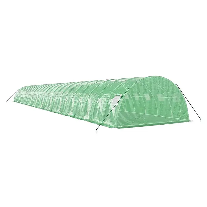 Furnicato Gewächshaus - Außenmaß inkl. Dachüberstand (B x T): 400 x 2.400 cm, Material Seitenwand: Kunststoff, 38 mm, Grau - Langer grüner Folientunnel mit gewölbter transparenter Abdeckung und Seitenlüftung.