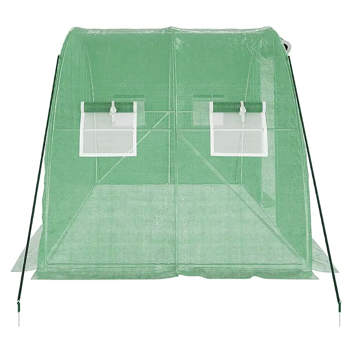 Furnicato Gewächshaus verzinkter Stahl - 4 x 2 cm, Material Seitenwand: Kunststoff, 38 mm, Grau - Grünes Gewächshauszelt aus Netzstoff mit zwei aufrollbaren Fenstern und Stützstangen.