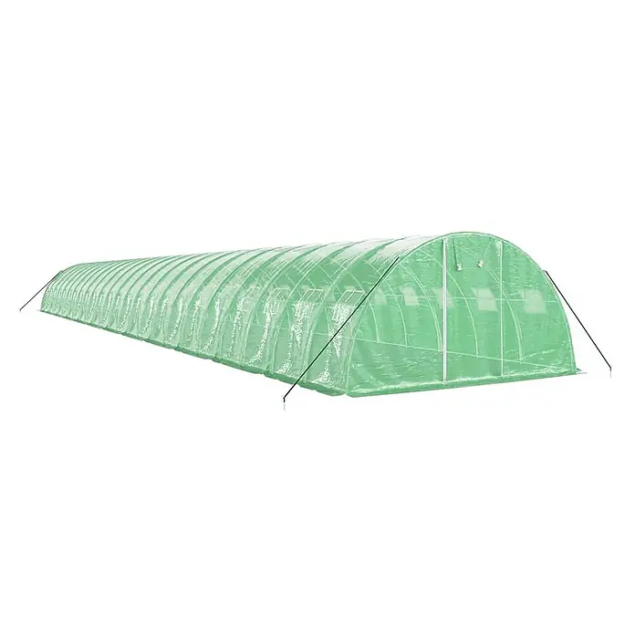 Furnicato Gewächshaus - Außenmaß inkl. Dachüberstand (B x T): 400 x 2.400 cm, Material Seitenwand: Kunststoff, 38 mm, Grau - Langer, gewölbter Gewächshaustunnel mit durchscheinender grüner Folie und weißem Rahmen zur Kultivierung.