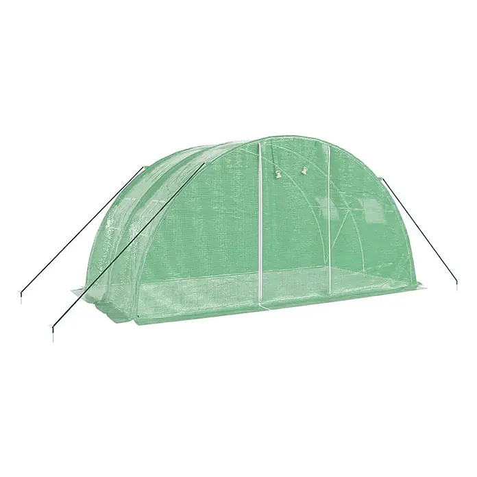 Furnicato Gewächshaus verzinkter Stahl - 4 x 2 cm, Material Seitenwand: Kunststoff, 38 mm, Grau - Grünes Tunnelgewächshaus mit lichtdurchlässiger Abdeckung und externen Abspannseilen.