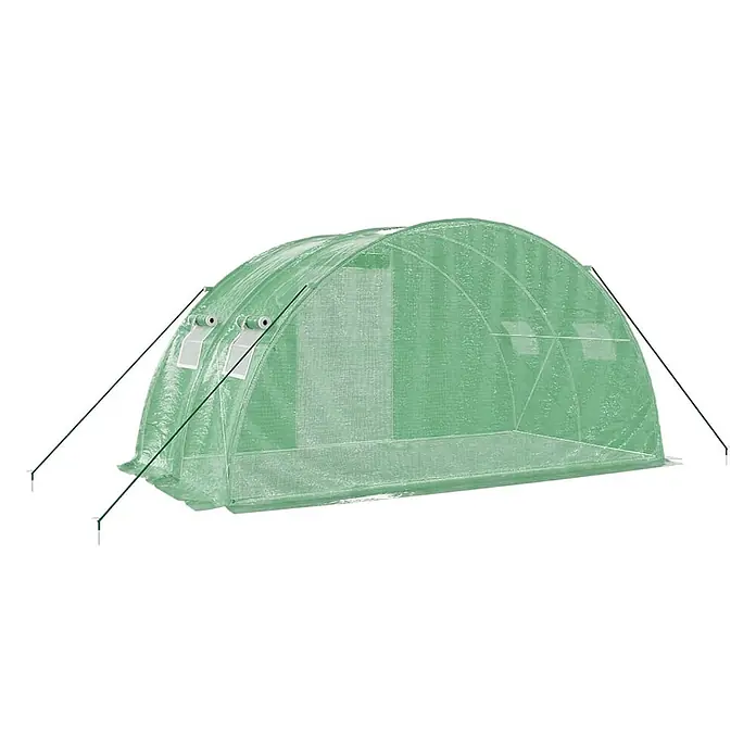 Furnicato Gewächshaus verzinkter Stahl - 4 x 2 cm, Material Seitenwand: Kunststoff, 38 mm, Grau - Grüner, transparenter Gewächshaustunnel mit aufrollbaren Fenstern und Abspannseilen für den Pflanzenschutz.