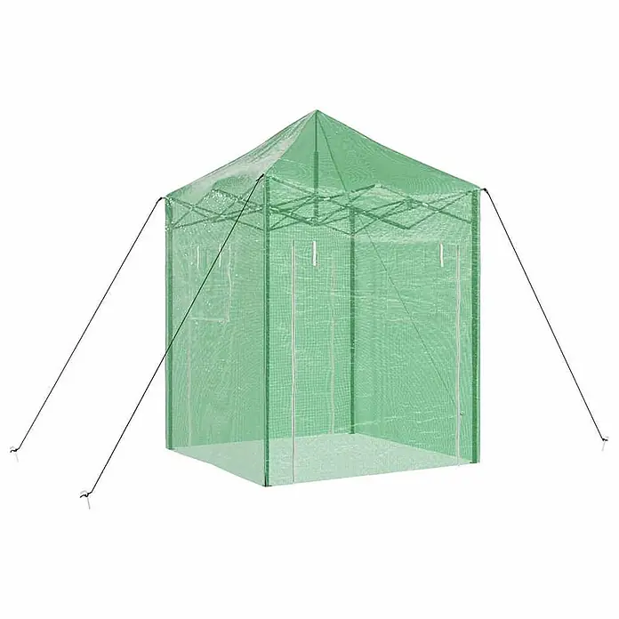 Furnicato Gewächshaus - Außenmaß inkl. Dachüberstand (B x T): 200 x 200 cm, Material Seitenwand: Kunststoff, 38 mm, Grün - Grünes, tragbares Gewächshauszelt mit Abspannseilen.