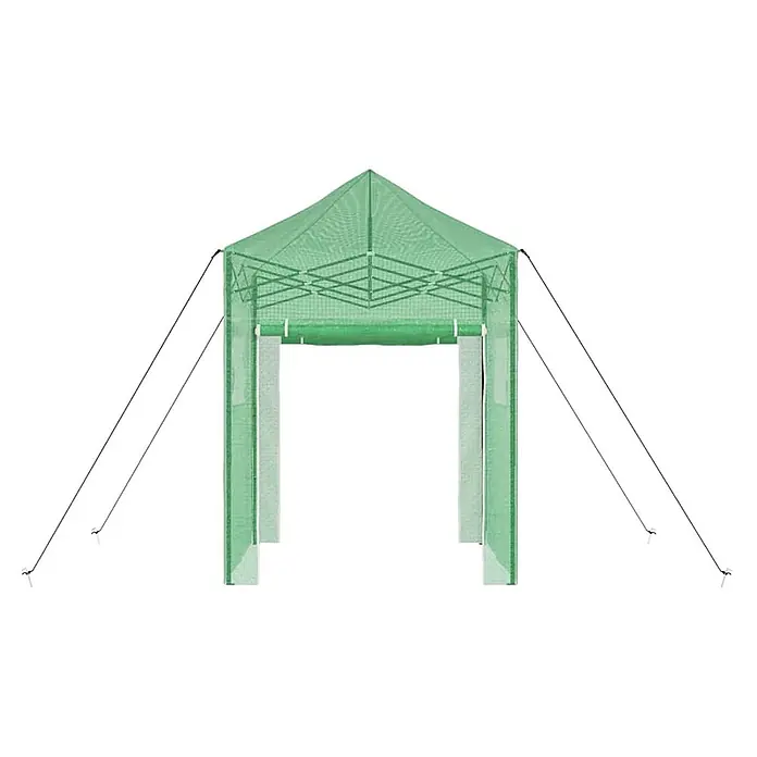 Furnicato Gewächshaus - Außenmaß inkl. Dachüberstand (B x T): 200 x 200 cm, Material Seitenwand: Kunststoff, 38 mm, Grün - Grüner Pop-up-Pavillon mit Netzüberdachung und sichtbarem Metallrahmen. Inklusive Abspannseilen zur Befestigung.