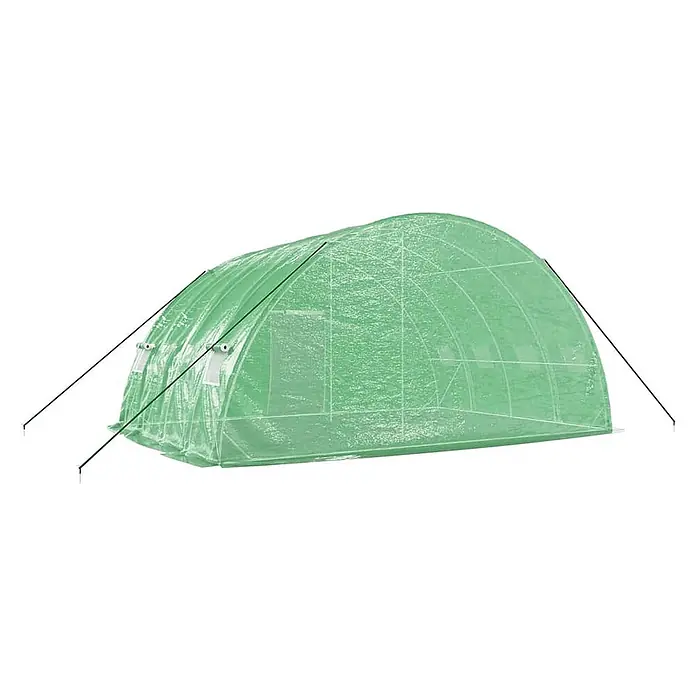Furnicato Gewächshaus verzinkter Stahl - 6 x 4 cm, Material Seitenwand: Kunststoff, 38 mm, Grau - Grünes tunnelförmiges Gewächshaus mit Abspannseilen für den Garten.
