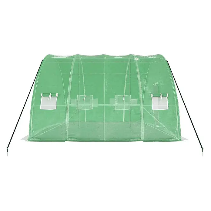 Furnicato Gewächshaus verzinkter Stahl - 6 x 4 cm, Material Seitenwand: Kunststoff, 38 mm, Grau - Grünes, transparentes Gewächshauszelt mit aufgerollten Fenstern und externen Stützstangen zum Pflanzenschutz.