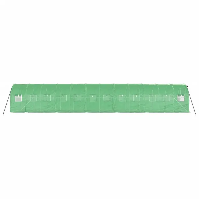 Furnicato Gewächshaus verzinkter Stahl - 12 x 2 cm, Material Seitenwand: Kunststoff, 38 mm, Grau - Langes grünes Folientunnel-Gewächshaus mit mehreren aufrollbaren Fenstern und Endtüren.