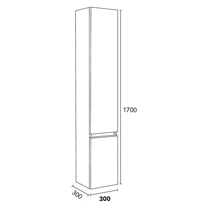 Kiamami Valentina Badmöbel-Set - Braun - Hoher Schrank mit zwei Türen, Maße 1700x300x300mm.