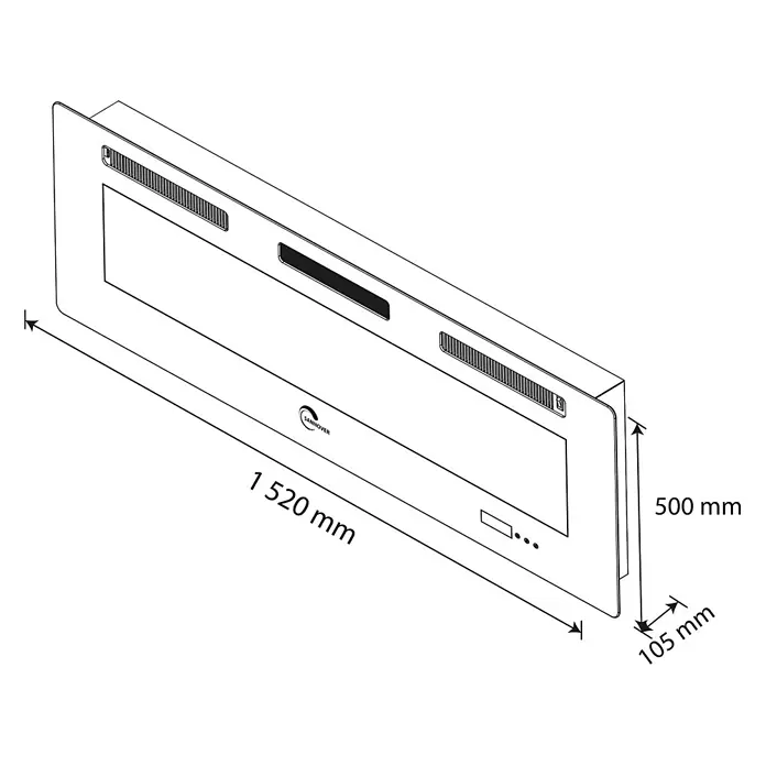 Sannover Kaminofen mit LED-Flammeneffekt Valtaia Plat 2000 W / 152 cm - 2 kW, Material Verkleidung: Stahl, Schwarz - Schlanker, weißer, wandmontierter Elektrokamin mit Glasfront und Maßen: 1520x500x105 mm.