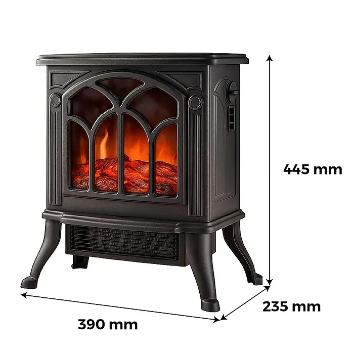 Sannover Kaminofen Ideria 1800 W - 1,8 kW, Material Verkleidung: Stahl, Schwarz - Schwarzer freistehender Elektrokamin mit realistischer Flammenoptik und Holzscheiten im Gusseisen-Look.