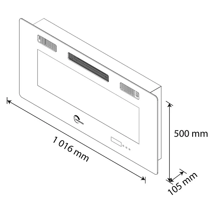 Sannover Kaminofen mit LED-Flammeneffekt Valtaia Plat 2000 W / 102 cm - 2 kW, Material Verkleidung: Stahl, Schwarz - Weißer Elektrokamin mit Glasfront und Lüftungsschlitzen, Maße 1016x500x105 mm.