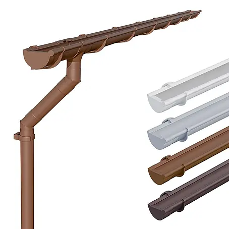 Inefa  Dachrinne 4m Set PVC NW125 / 125mm Halbrund Gartenhaus Braun